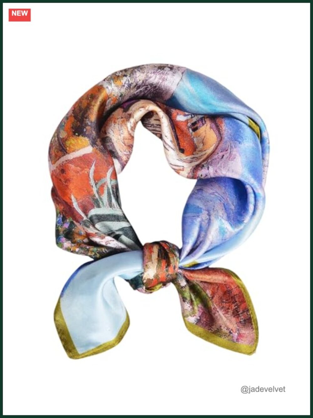 100% Mulberry Silk Neck Scarf 21" Square Floral Neckerchief Hand Rolled